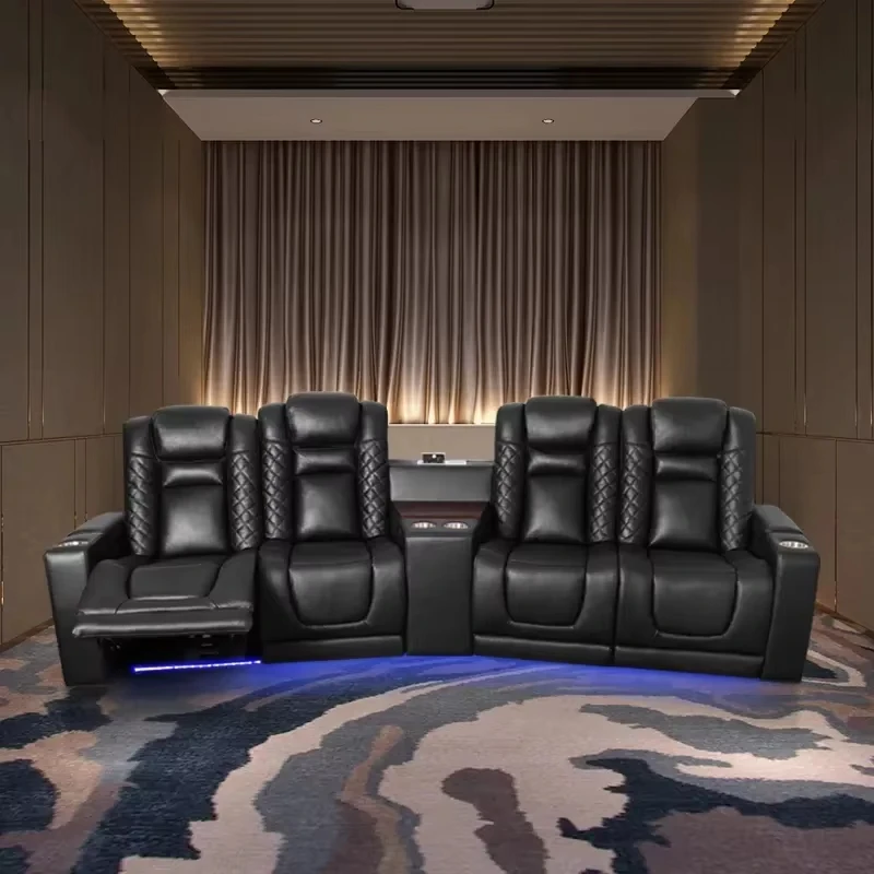 Double Seat Cinema Sofa Electric Leather Home Theater Wireless Charger Recliner Relax Massage Theater Cinema Recliner Sofa