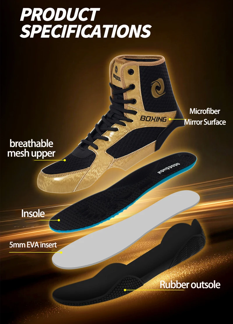 Fitness-Boxschuhe für Herren, Ringerschuhe, atmungsaktive, rutschfeste Sohle, knöchelhohe Schuhe für Sanda-Kampftraining. – Detail 10