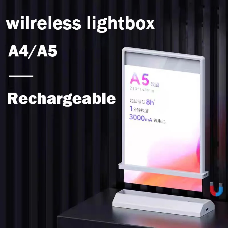 

Rechargeable Wireless Desktop Display Double Side Advertising Light Box Sign Custom Slim Led Restaurants Menu Menu Light Box