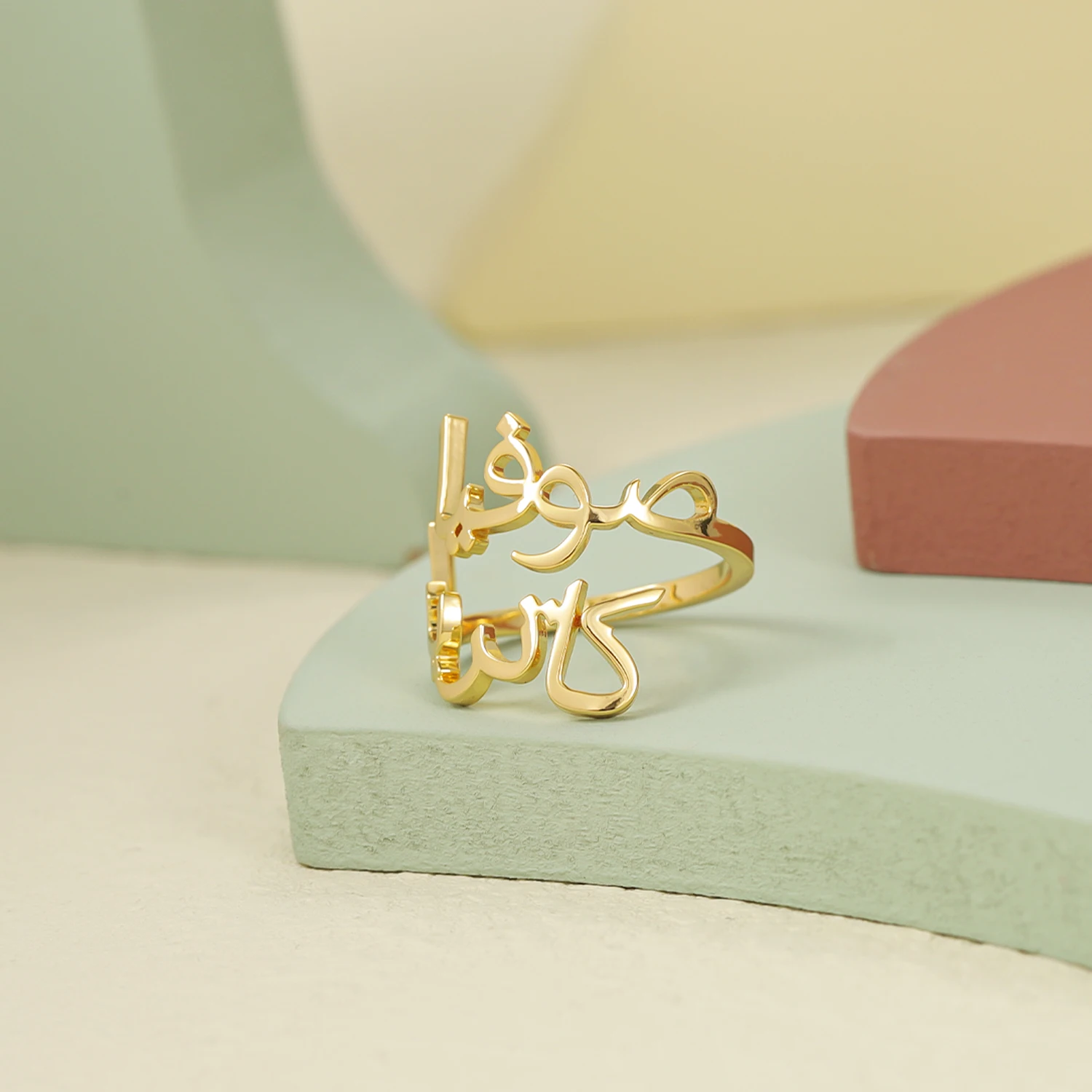 

Arabic Customized Double Name Adjustable Ring Stainless Steel Open End Ring 18K Gold Plated Jewelry Anniversary Gift For Women