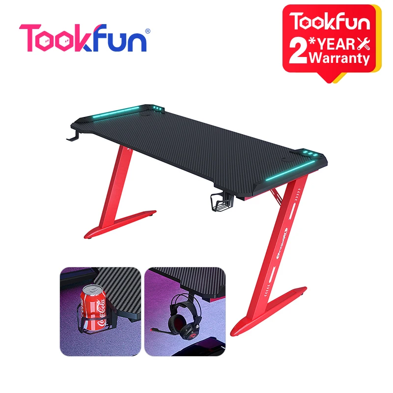 Tookfun RGB Gaming Table Carbon Fiber Surface Desk Atmosphere Light Home Office Computer Table Game Table 300kg Load-Bearing