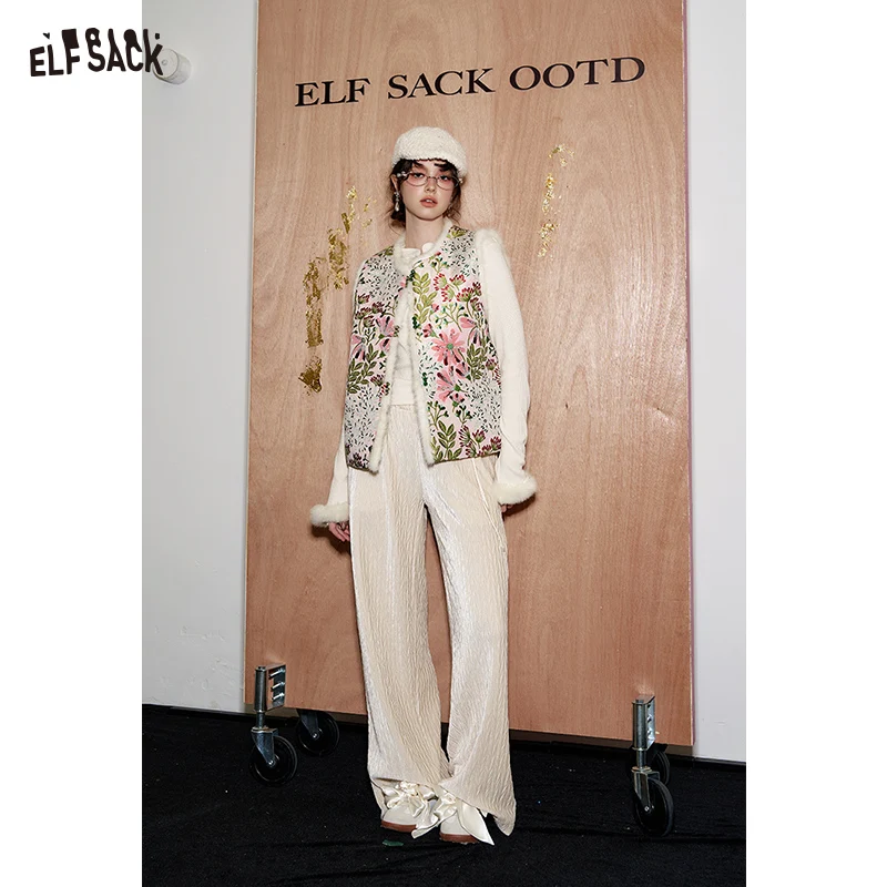 ELFSACK 2024 invierno nuevas llegadas estilo neocino chaleco grueso y cálido para mujeres costura de felpa jacquard Navidad