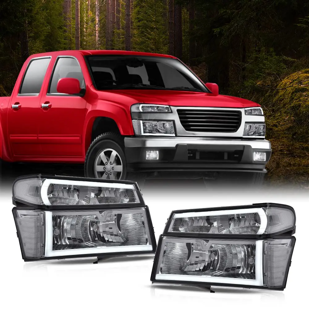 

1 Pair Headlights Assembly Chrome Housing Smoked Lens Fit for 2004-2012 Gmc Canyon/Chevy Colorado Gm2503234,Gm2502234 Waterproof