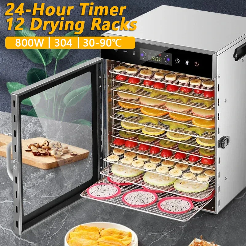 Deshidratador de alimentos y carne seca con temporizador de 24 horas y rejilla de secado ligera, control de temperatura, secador de frutas y verduras, enchufe europeo.