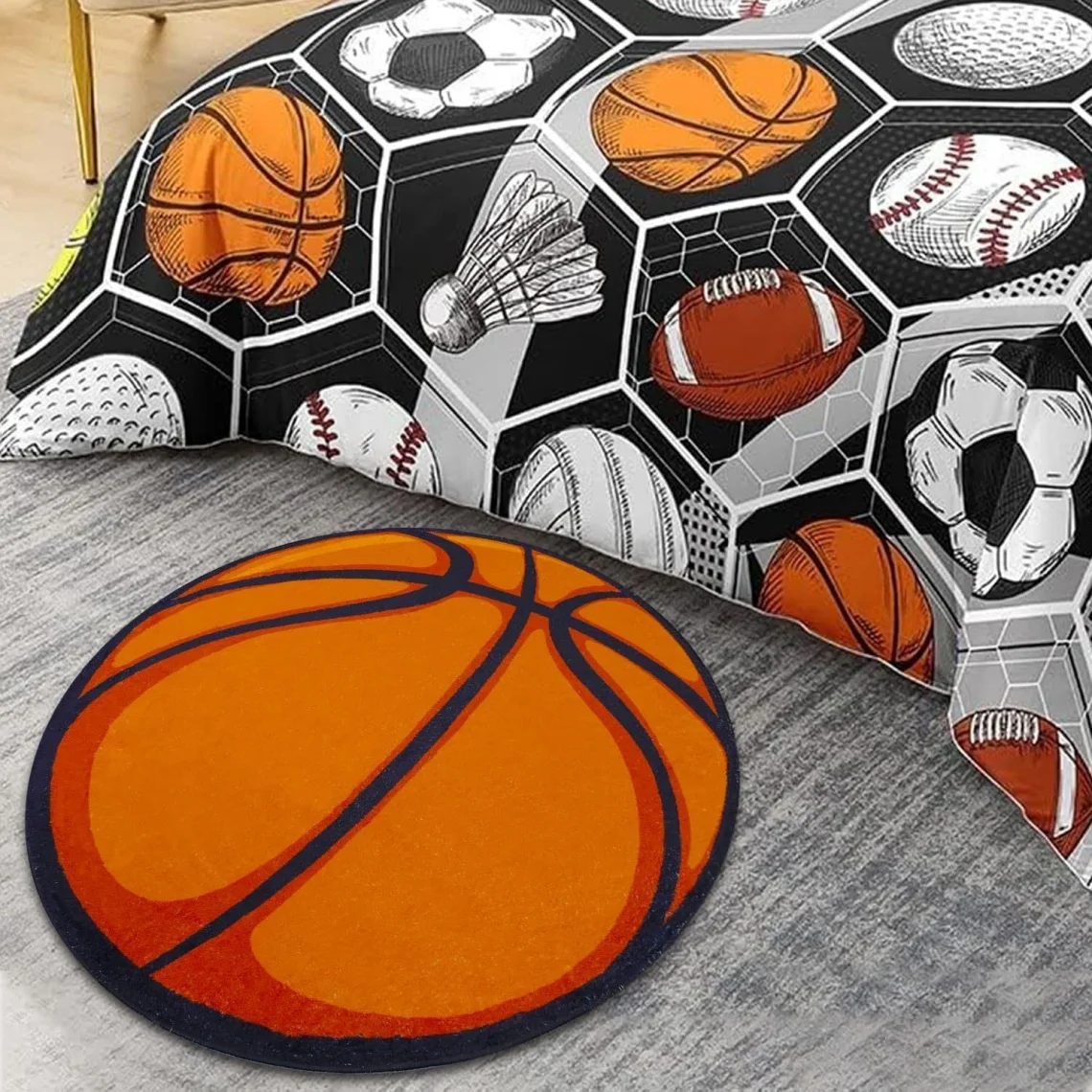 

Basketball Baseball Rugby Carpet Home Living Room Bedroom Bedside Rug Swivel Chair Hanging Basket Boy Game Non-Slip Rug