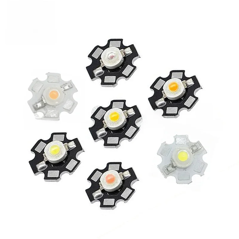 10szt 1W 3W High Power LED Full Spectrum White Warm White Green Blue Deep Red 660nm Royal blue IR UV With 20mm Black Star PCB — zdjęcie 2