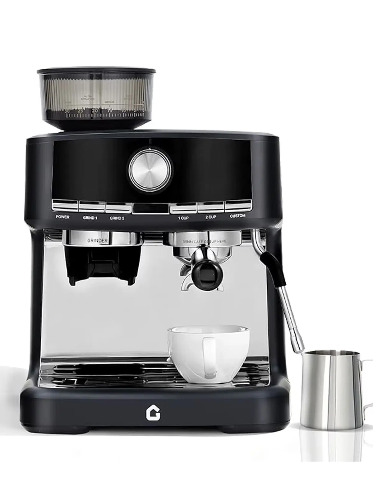 Kaffeemaschine mit Mahlwerk, Pumpendruck 15 bar, 30 Mahlgradeinstellungen, 58 mm Mahlwerk, Wassertank, manuelle Milchaufschäumdüse, halbautomatisch, EU-Stecker