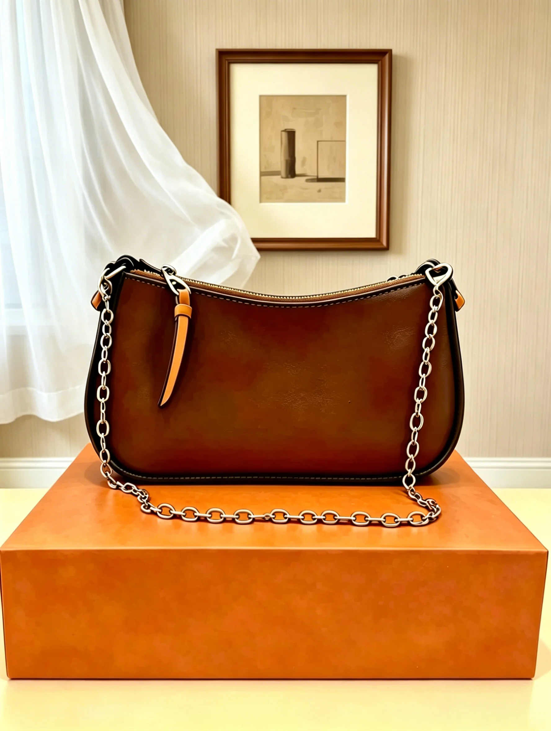 

Fashion Women Chain Shoulder Bag Cute Underarm Purse Stylish Handbag Daily Size: 21*12cm