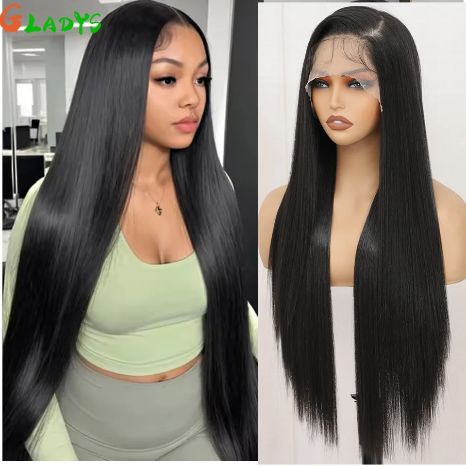 

30 Inch Dark Brown Synthetic Hair Wig 13x4 High Temperature Fiber Lace Front Wigs Straight Heat Resistant Cosplay Wig For Women