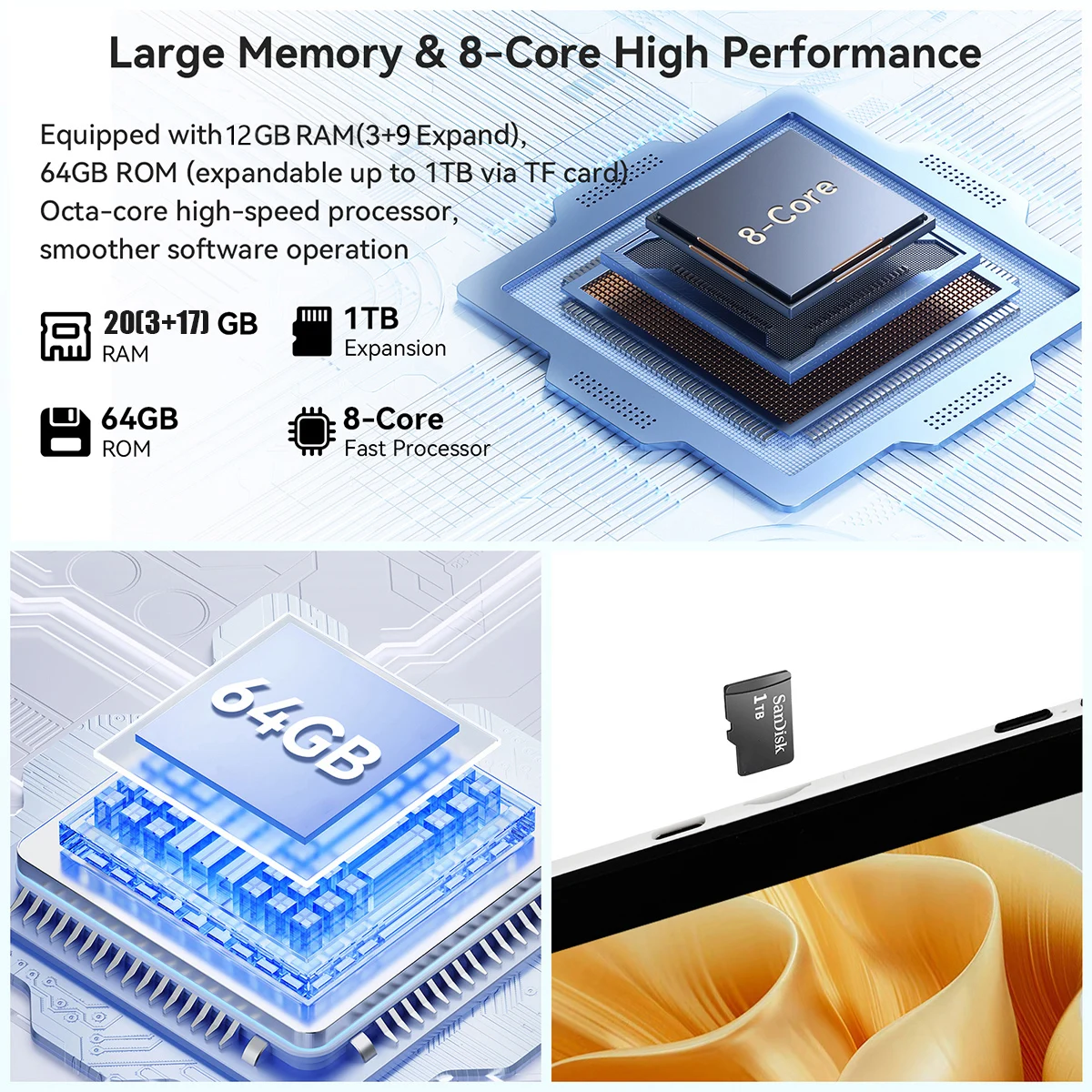A10L Octa Core Android Tablet PC 10.1 Inch HD LCD Laptop Style Tablet Android 15 24GB(4+20 Virtual) RAM 64GB ROM 5000mAh Type‑C Complete Full Accessories Set Portable Tablet PC For Home Study Entertainment
