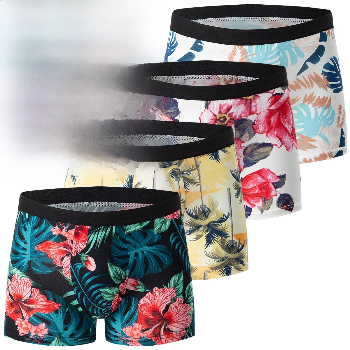 4-delig heren modieus en charmant bloemenondergoed, comfortabel en ademend kruisboxers, tieners plus size ondergoed. - afbeelding 2