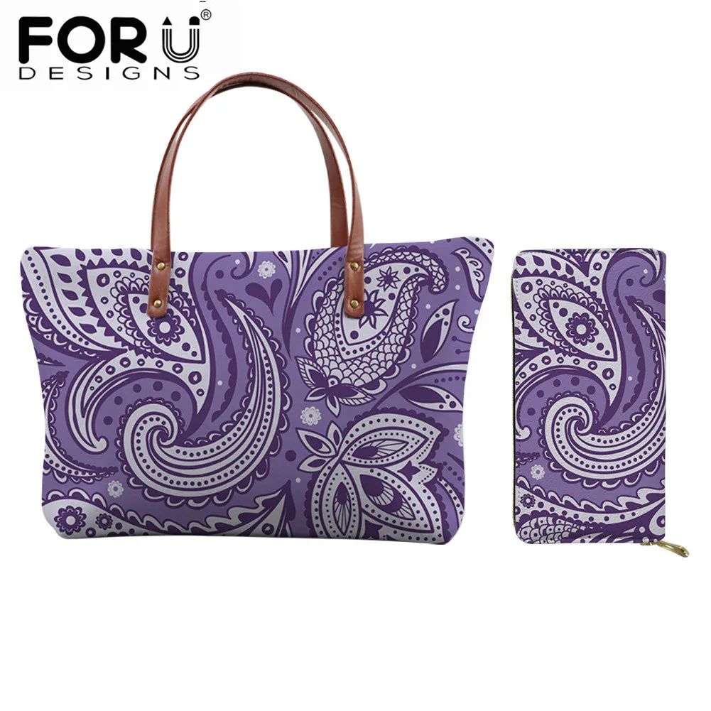 

FORUDESIGNS Women's Shoulder Bag with Wallet Ethnic Tribe Prints Trend Classic Durable Cozy PU Leather Purse Polyester Tote Bag