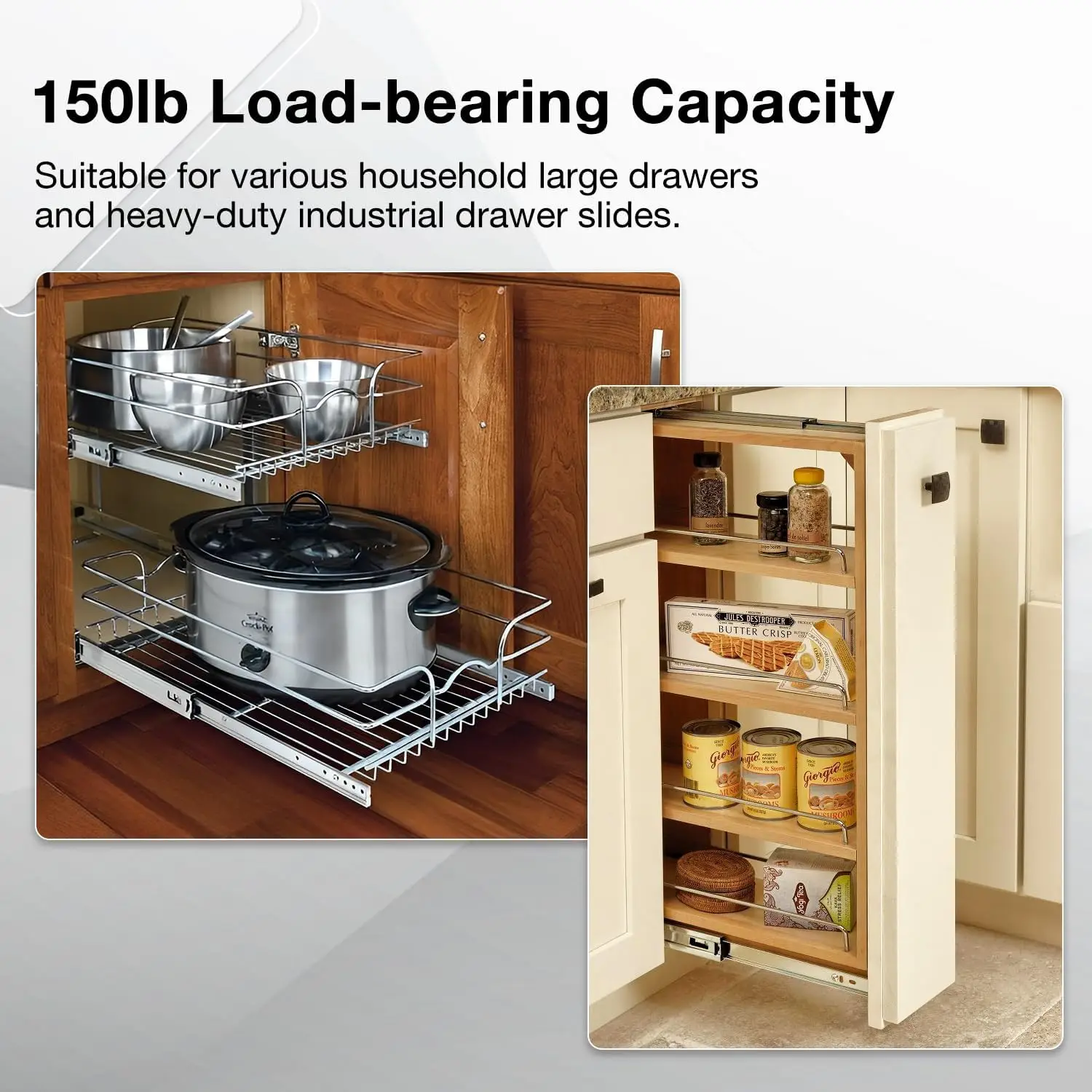

51mm Drawer Slides with Lock Full Extension Ball Bearing Cabinet Locking Sliding Rails Tool Box Runners 150 LB 1 pair