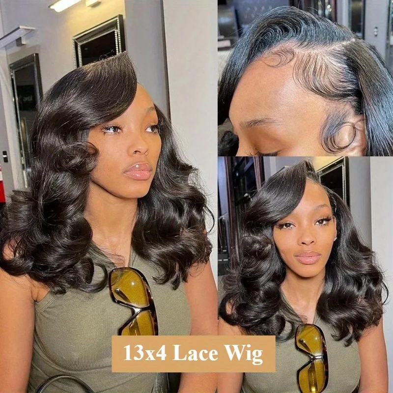 200% Dichtheid Echt haar Bob Pruik Voorgeplukt Voorgesneden 13x4 HD Vetersluiting Natuurlijke zwarte kleur Elegant kapsel