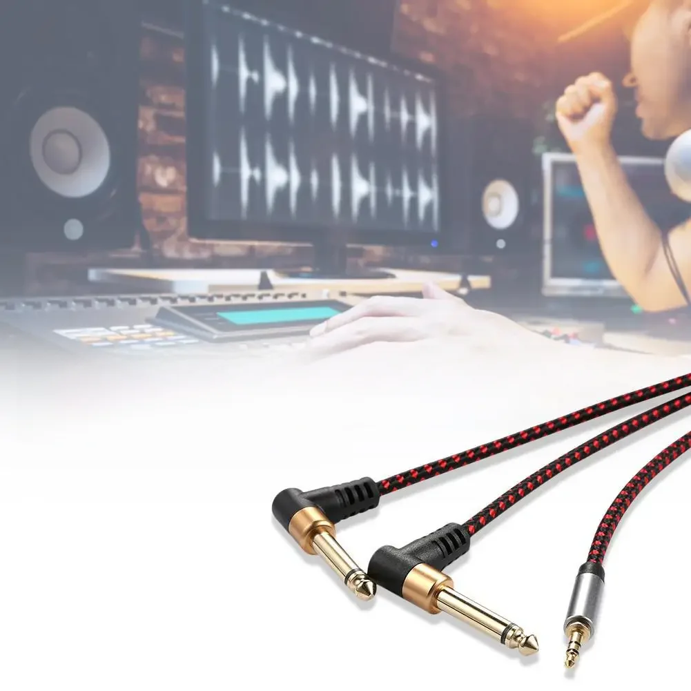 3.5mm 1/8 TRS Stereo do podwójnego kąta prostego 6.5 6.35mm 1/4 "TS Mono Jack Y Splitter kabel Audio do TV PC wzmacniacz głośnik do telefonu — zdjęcie produktu 7