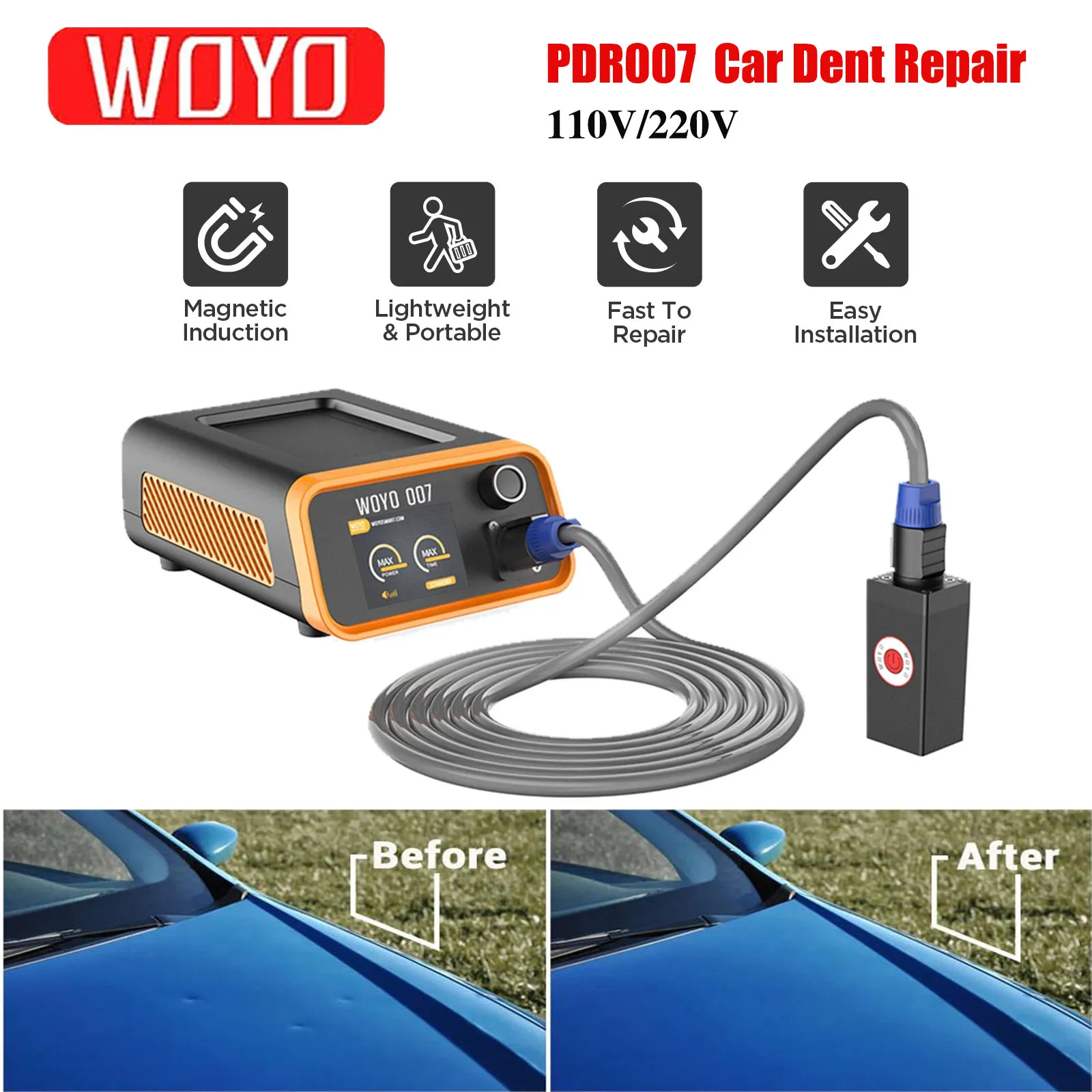 WOYO PDR007 Car Dent Repair Tools Professional Auto Body Paintless Dent Puller Sheet Metal Repair Kits HOTBOX Induction Heater