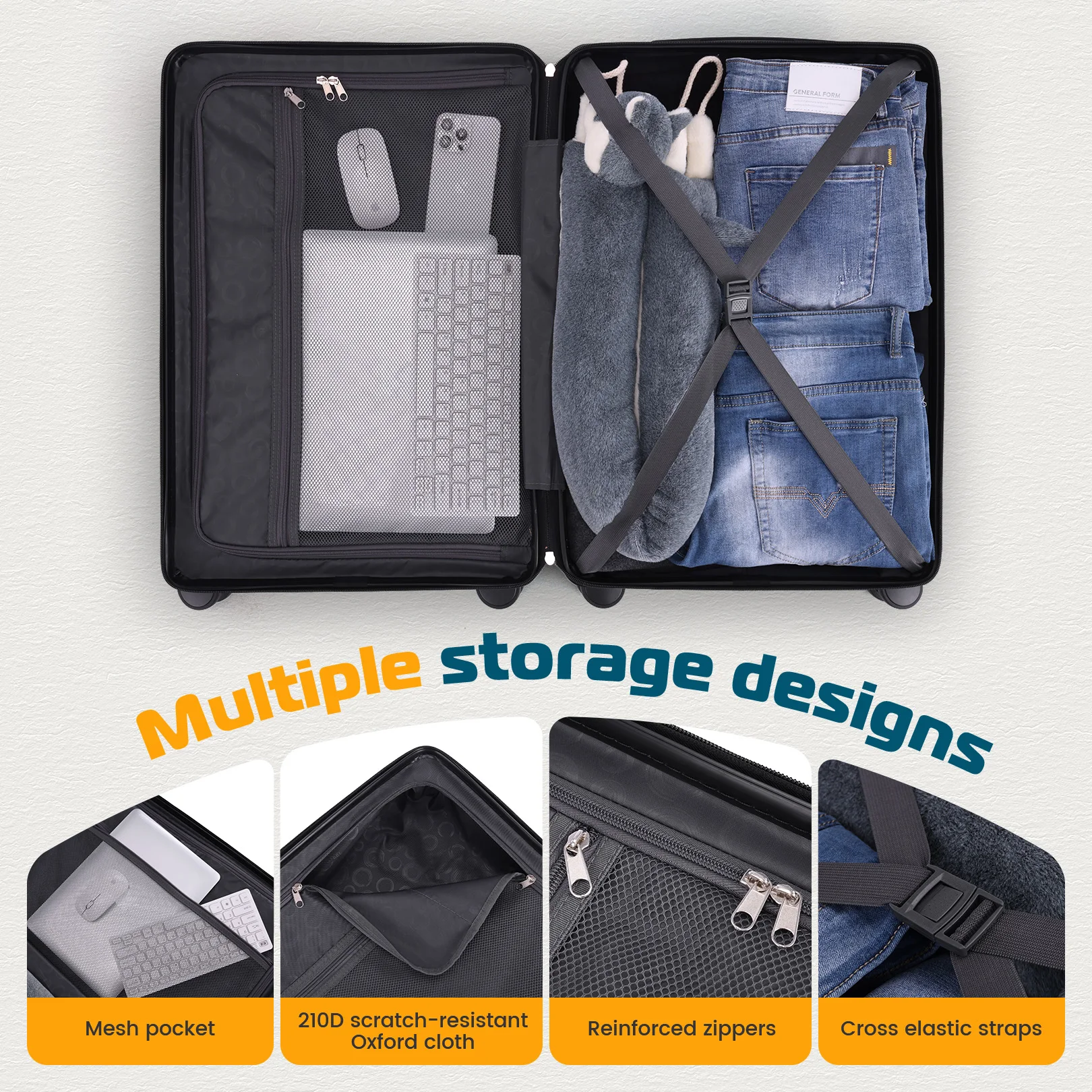 5Piece Luggage Set Expandable ABS+PC Hardshell Carry on Suitcase with Spinner Wheels & TSA Lock,20/24/28in,Duffel Bag&Travel Bag