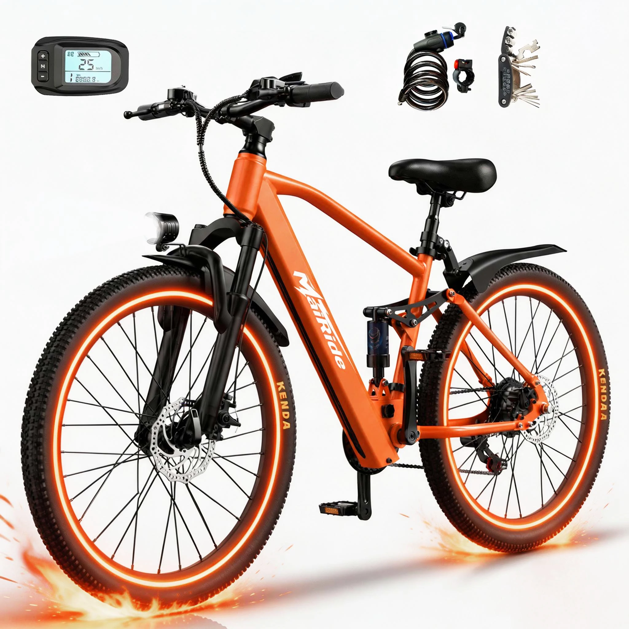 Mairide GT900 Electric Bike Shimano 21-Speed – 250W Motor, 36V 13Ah Battery, Full Suspension and LCD Screen Electric Mountain Bike