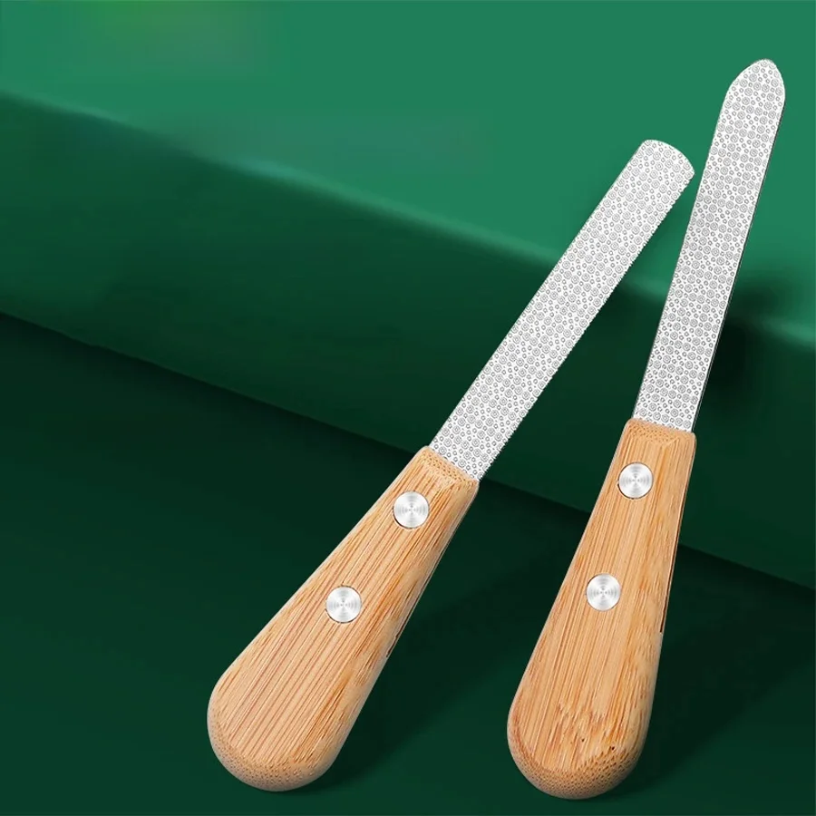 Lime à ongles Double face en acier inoxydable, avec poignée en bambou, outil de polissage des ongles, manucure haut de gamme
