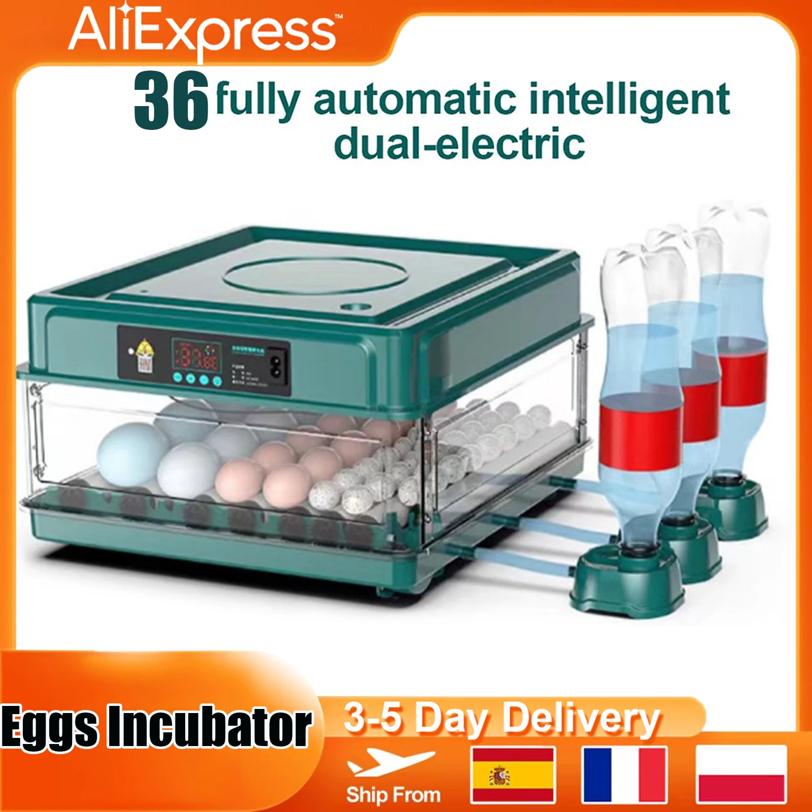 Incubateur de 36 œufs avec tiroir, Mini incubateur d'œufs avec contrôle automatique de la température et de la température, ionique d'eau, étanche