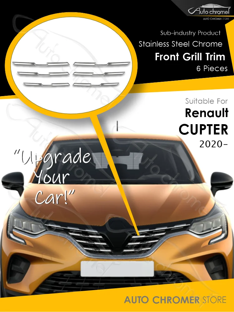 For Captur Front Grill Chrome Trims, 2020 - ,Premium, 6 Pieces, Renault Car Accessories, Iconic, Tech, Evolution,Balance Version