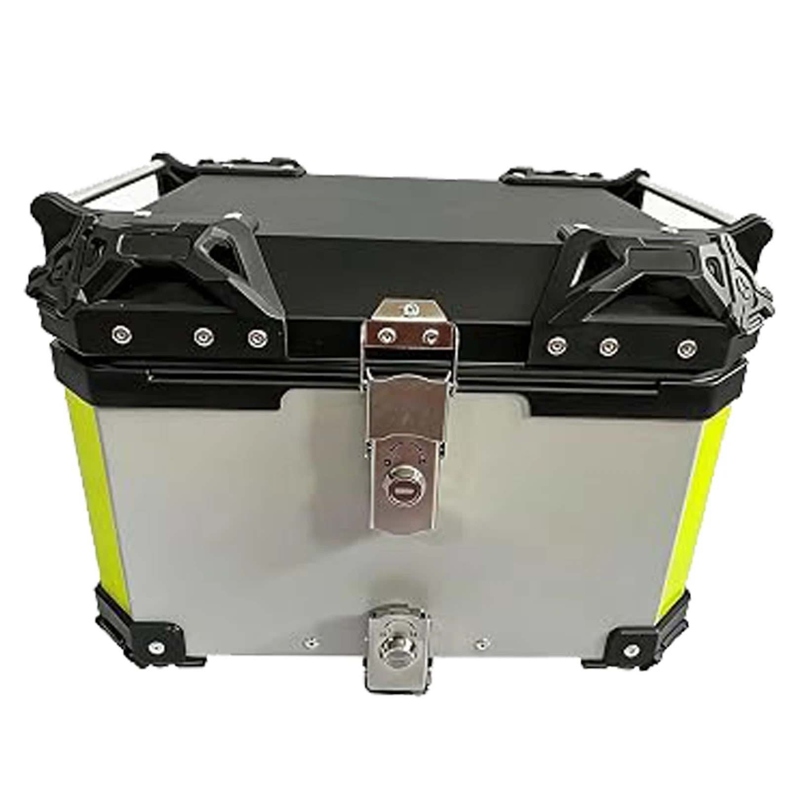 Aluminiowy kufer motocyklowy 55L ze stalową płytą i oparciem - szybki montaż, wodoodporny, odblaskowy