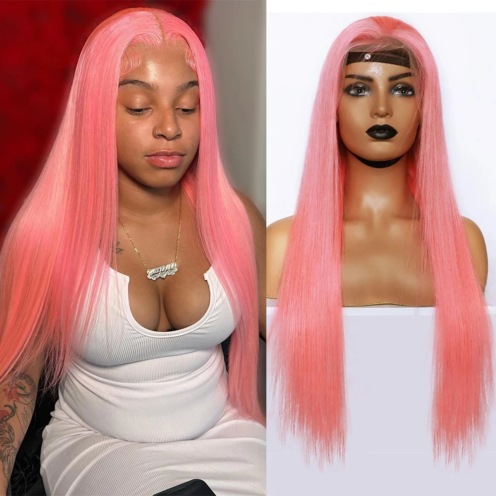 

13x6 Pink Transparent Lace Front Wig Straight Wigs For Women 13x4 Colored HD Lace Front Blonde Human Hair Wigs 250 Parkson