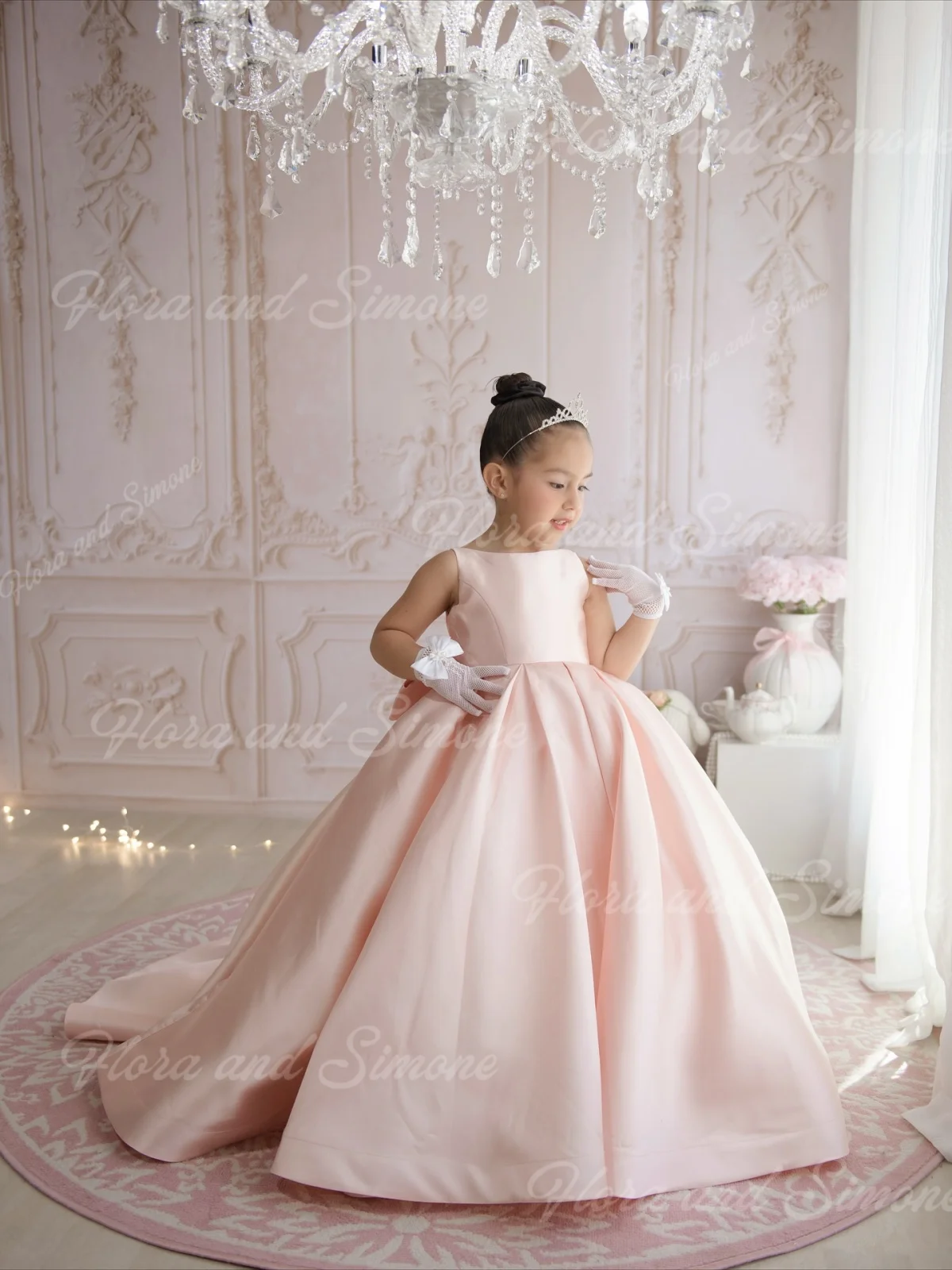 فستان فتاة الزهور مخصص بسيط باللون الوردي بدون أكمام لحفلات الزفاف وحفلات الاستقبال الرسمية وعروض الرقص والعطلات