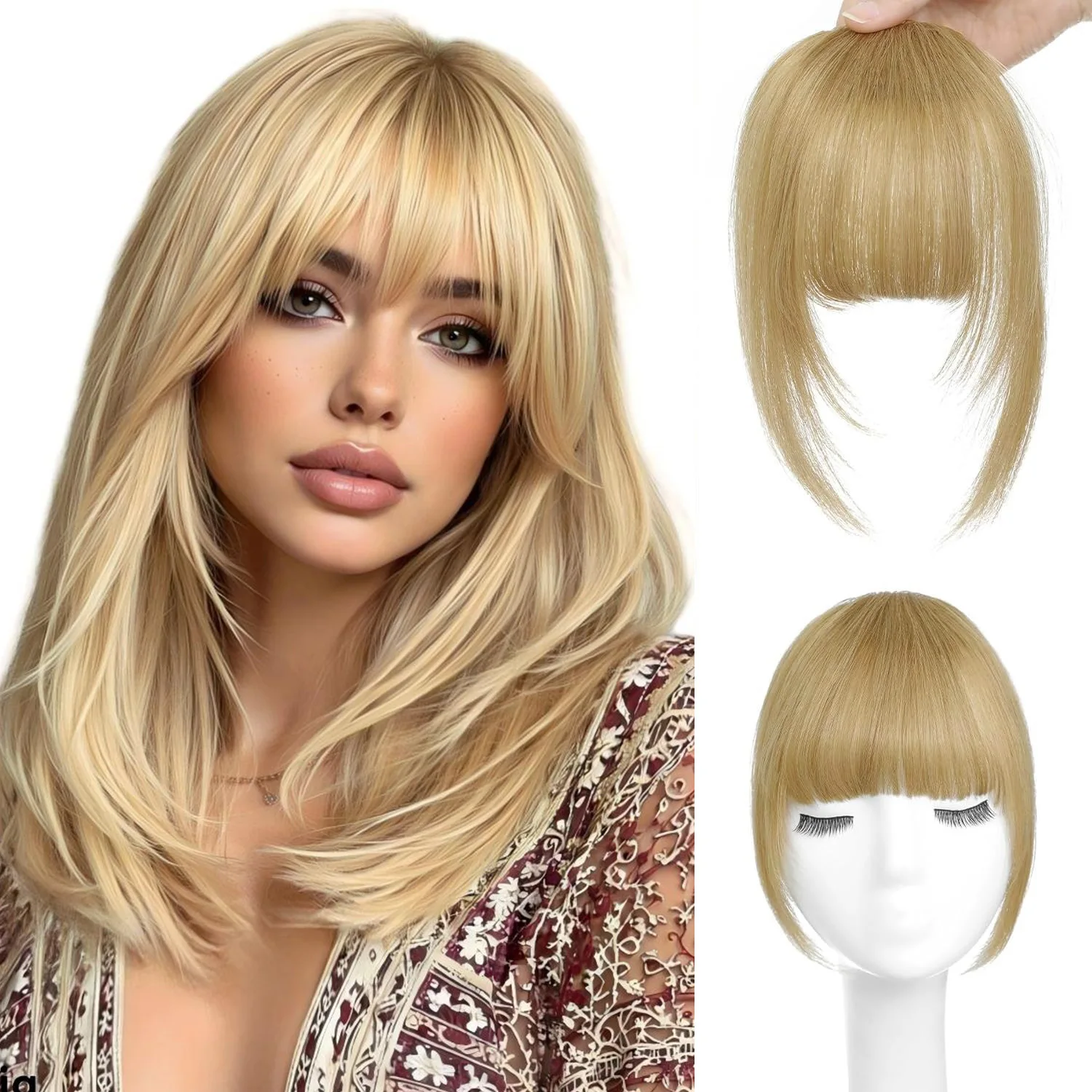 CC YOUNG Echthaar-Wispy-Pony mit Schläfen, gebogener Fransen-Haarschmuck, Clip-in-Air-Pony, Kawaii-Haarteile, schneller Haarwechsel 9