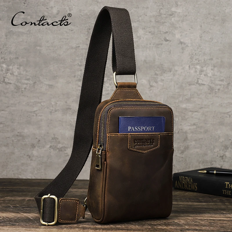 Genuine Leather Men Chest Bag Small Crossbody Bag Fanny Pack Casual Travel Sling Shoulder Bag Messenger Mini Handbag Male