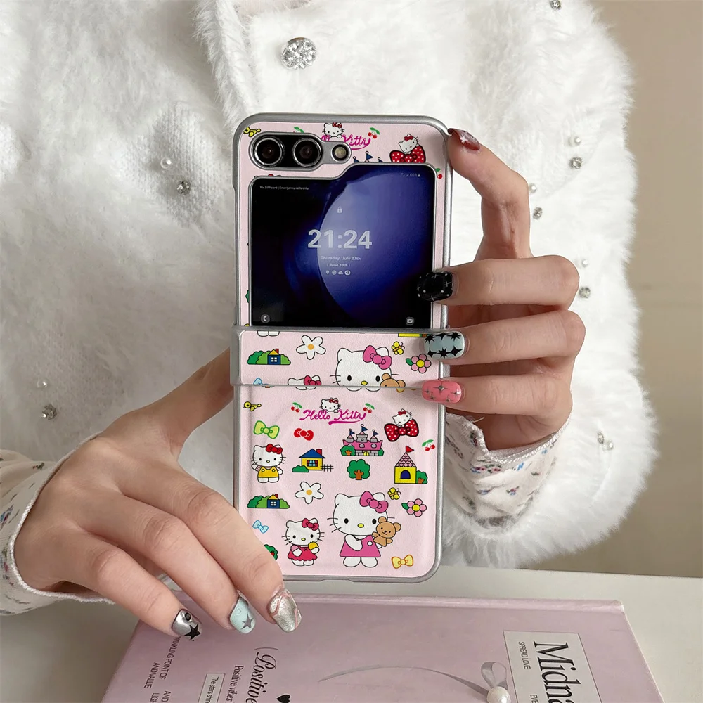 

Cute pink HelloKitty Castle PU leather case suitable for Samsung Galaxy Z Flip 7/6/5/4 Flip 5 Flip 6 Flip 4 Fro magnetic version