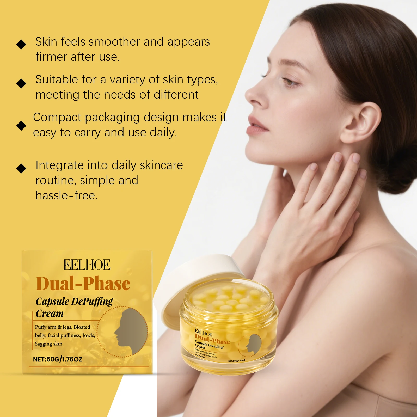 Eelhoe 50g Crema rassodante per il viso Capsule Nutrire la pelle Elastico Rughe lisce Pelle delicata Crema idratante quotidiana per la cura della pelle