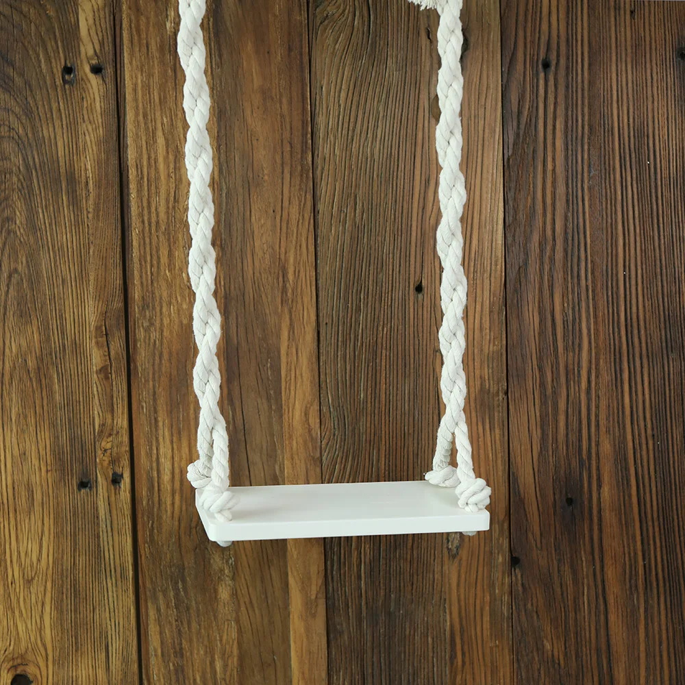 Wooden Swing Newborn Posing Prop Natural Toys Vintage Swing Rainbow Macrame Boho Children\'s Photography Shootsession Posing Aid