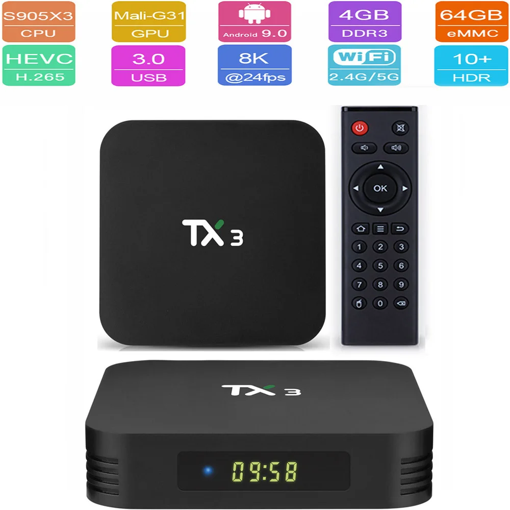 Tanix TX3 Smart TV Box Android 9.0 Amlogic S905X3 H.265 8K HDR 2.4G/5GHz Dual Wifi 4G 32G/64G Smart TX3 Set Top Box Media Player