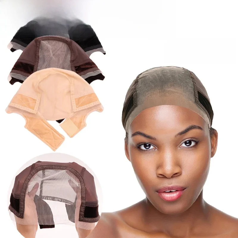 Kobieca opaska na głowę Wig Cap Hd Lace Wig Cap For Wig Making U Part Wig Caps With Adjustable Velvet Wig Grip To Wear Wig Nude Hair Net — zdjęcie 2