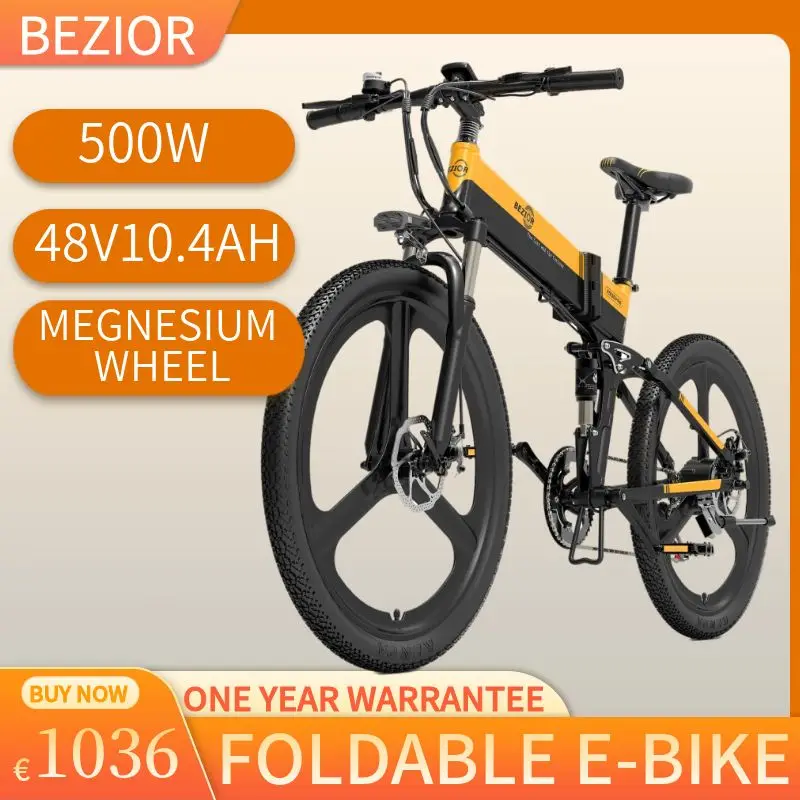 Bezior X500PRO Electric Mountain Bike 26inch Magnesium Wheel 48V10.4ah 500W Folding Bike Max Speed 35km/h