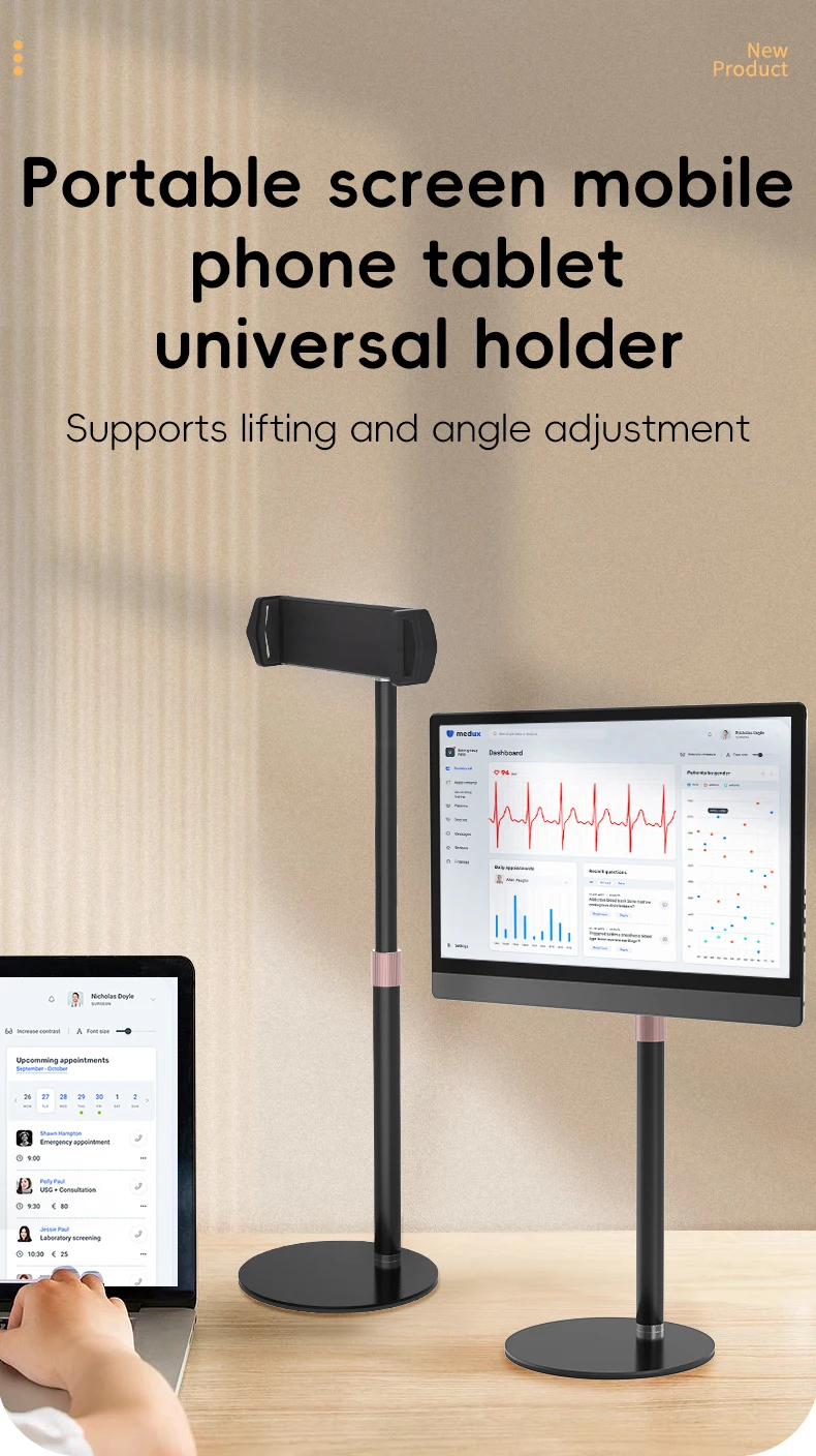Kimdoole Portable Monitor Stand Height Adjustable Vesa Monitor Tablet Stand Free Standing Low Profile Desk Mount Monitor Support image 5