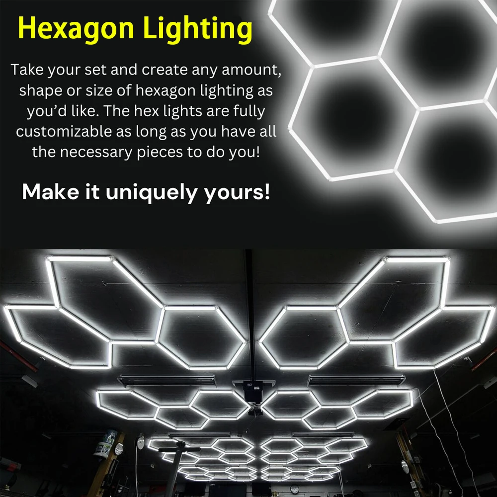 Hexagon LED Lighting Honeycomb Hex Lights for Garage Workshop Lighting Car Detail for Car Wash Beauty Station Office Decoration