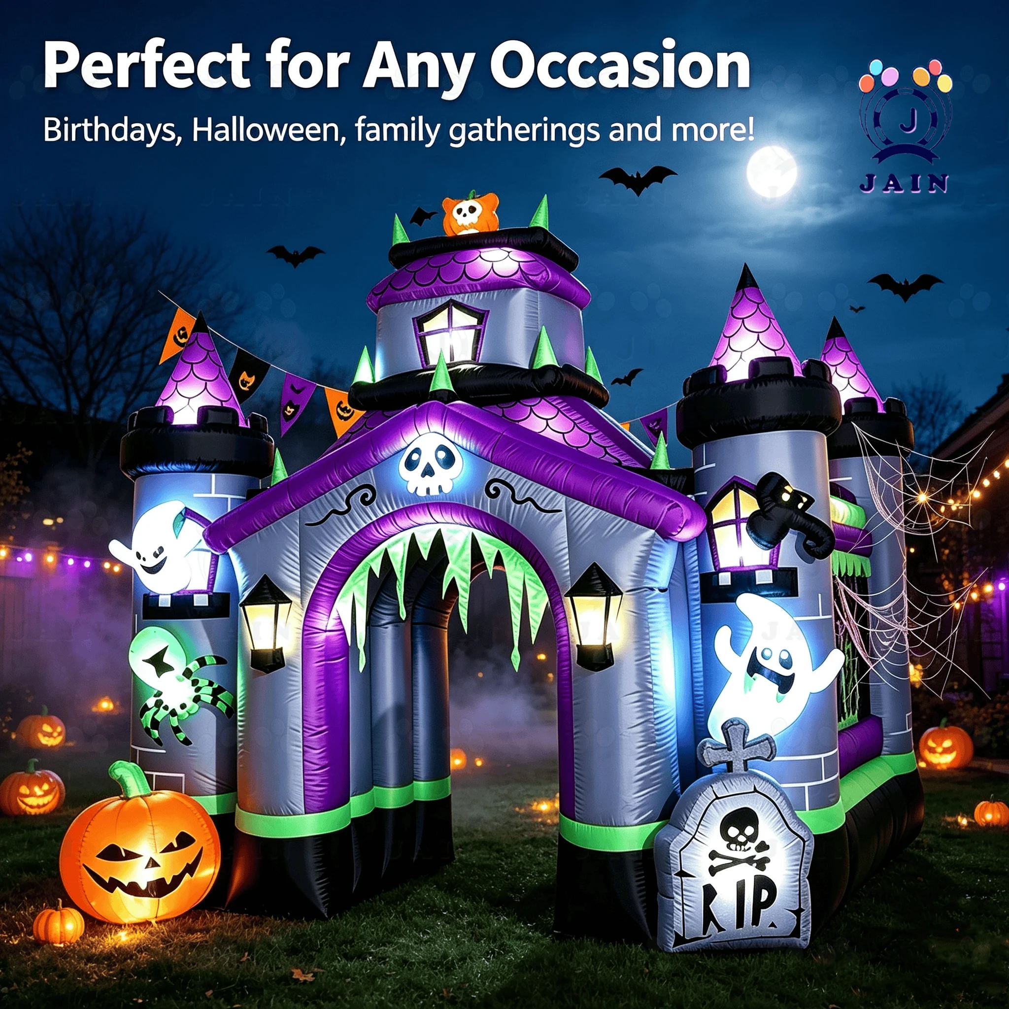 Outdoor Lighting Halloween - Inflatable Halloween Castle Arch Built-in LED