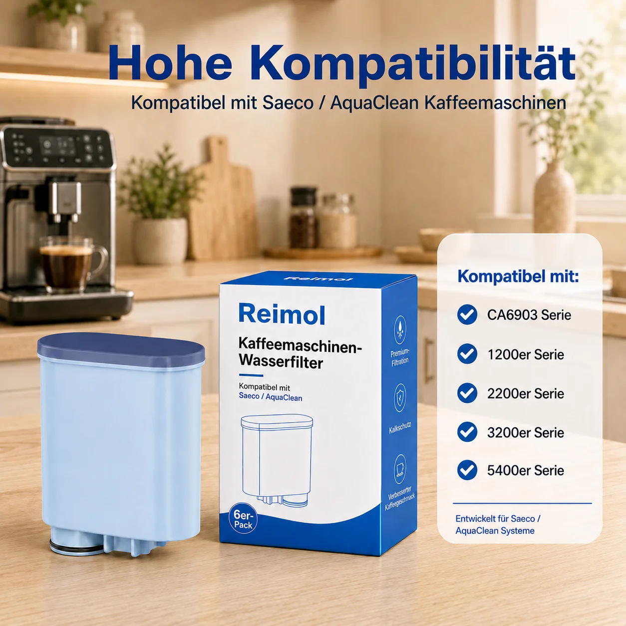 Reimol 6 Stück Kaffeemaschinen-Wasserfilter Ersatzfilter für Philips Saeco Serien 2200/2300/3200/3300/4400, kompatibel mit Philips Saeco – Detail 1