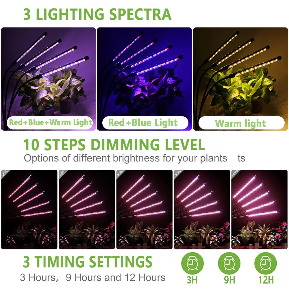 USB 150 LED نمو النبات ضوء حديقة داخلية 10 مستويات عكس الضوء الموقت تنمو ضوء الطيف الكامل الموقت إعداد الزراعة المائية الدفيئة