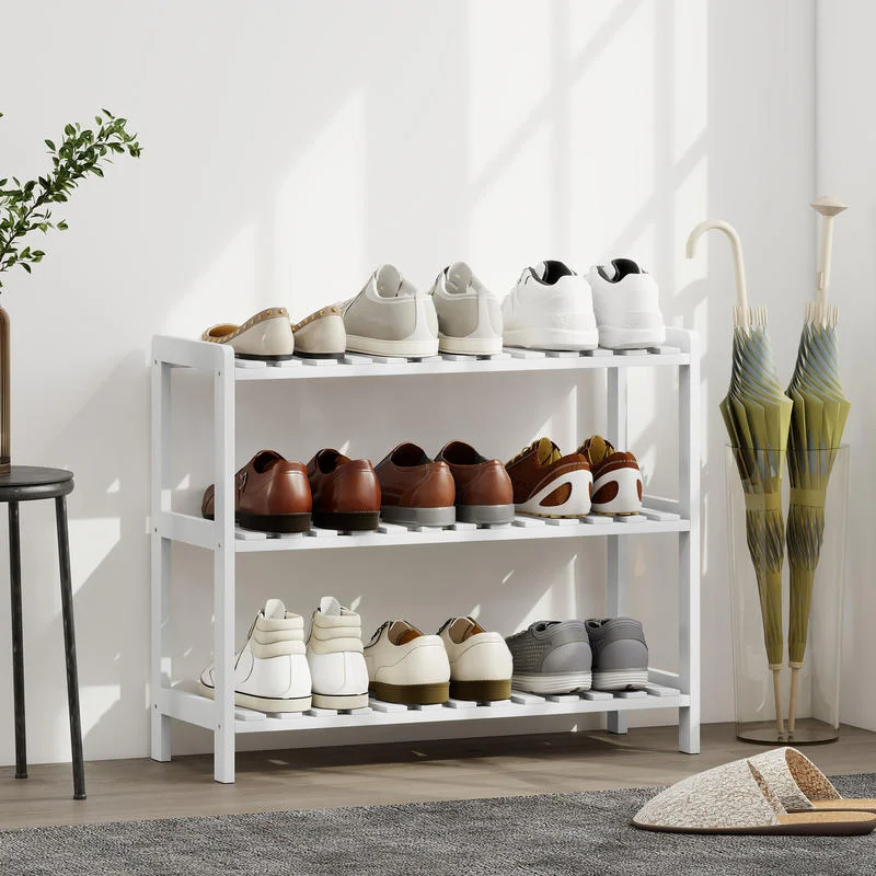 Étagère à chaussures à trois niveaux de grande capacité - design blanc moderne, durable, peut accueillir jusqu'à 12 paires