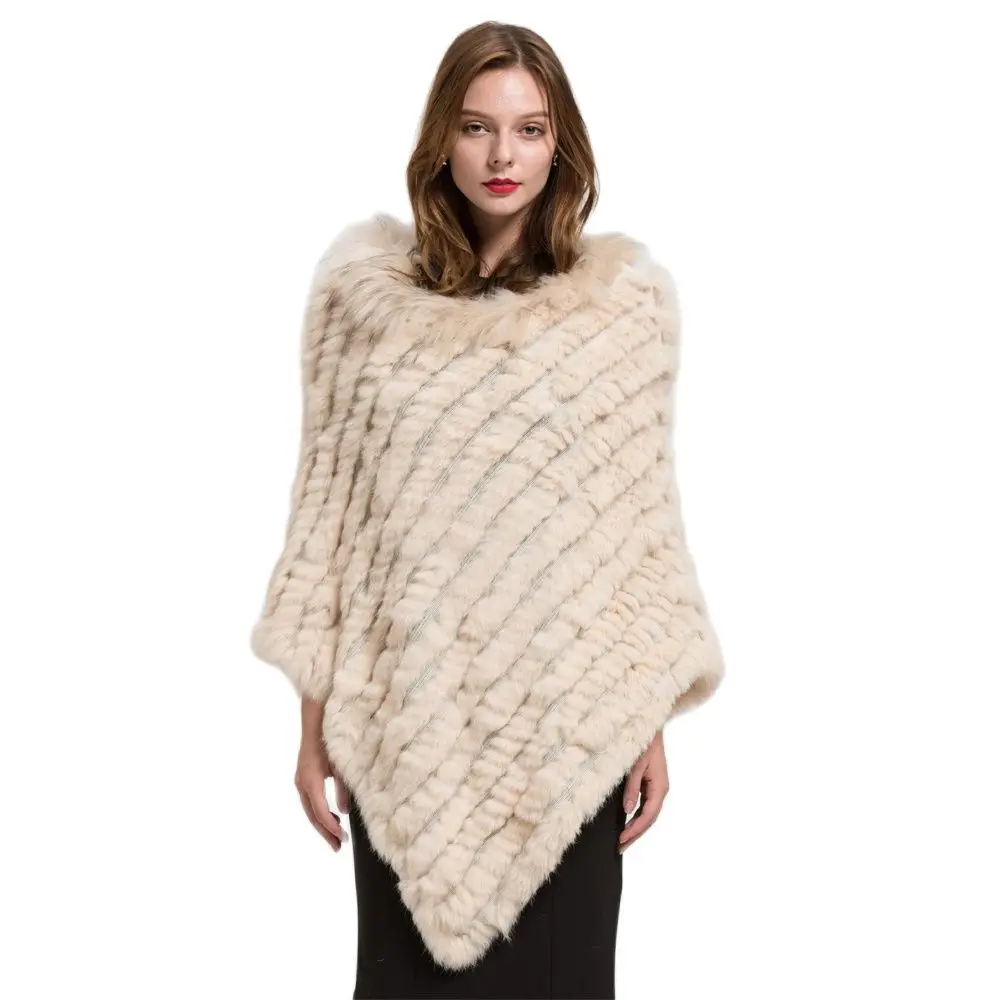 

Genuine Rabbit Fur Poncho for Women, Knitted Shawl, Raccoon Fur Collar, Wedding Part Cape, Winter Fashion, S1729