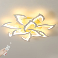 LED Ceiling Light Design Flower Shape Ceiling Lamp Remote Control Dimmable Metal Acrylic Petals,10 Heads