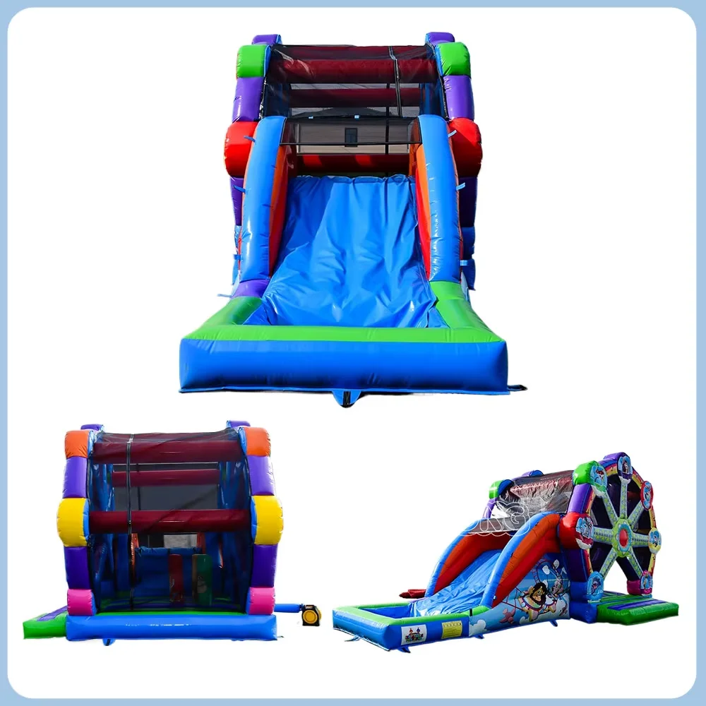 Aufblasbarer Hüpfer mit Riesenrad in kommerzieller Qualität, Nass-/Trocken-Kombinationsschloss-Rutsche und Gebläse für Party-Vermietung im Freien, Sprung-Rutsche