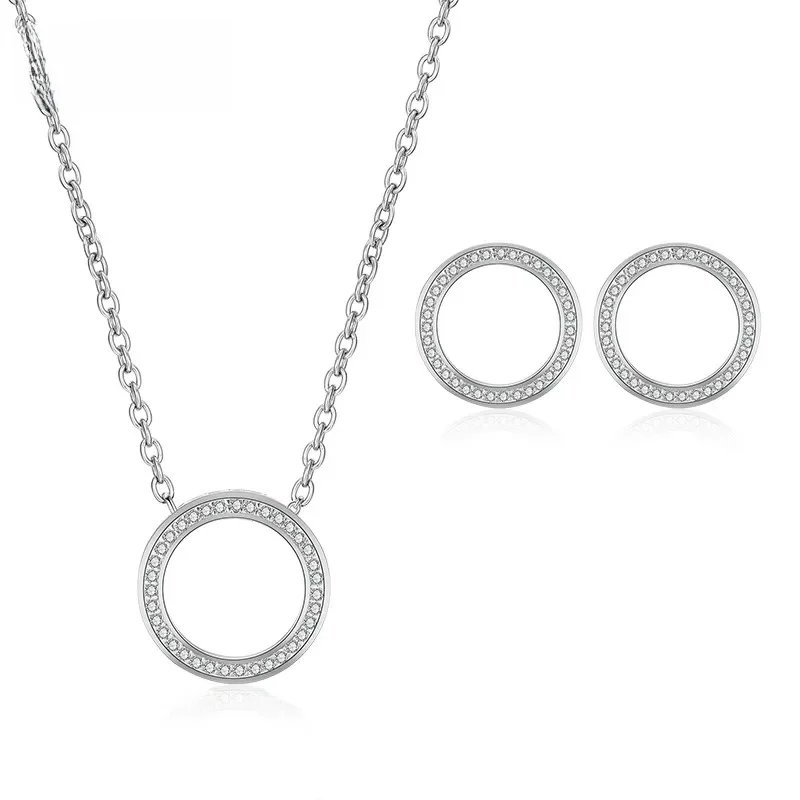 ZAKOL Fashion Sliver Color Circle Stud Earrings Zestaw naszyjników dla eleganckich kobiet Prosta biżuteria ślubna z cyrkoniami SP3016 — zdjęcie 2