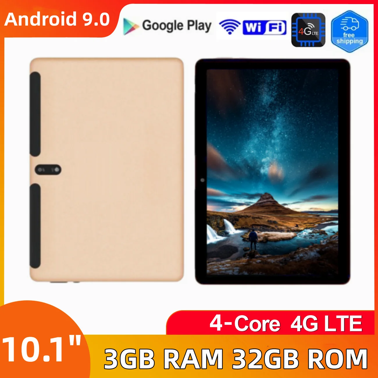 

Type-C 10.1” Android 9.0 Tablet 4G Phone Call 3GB RAM 32GB ROM MTK9863 Quad-Core MTK9863 1280*800 IPS Sim Cards * 2