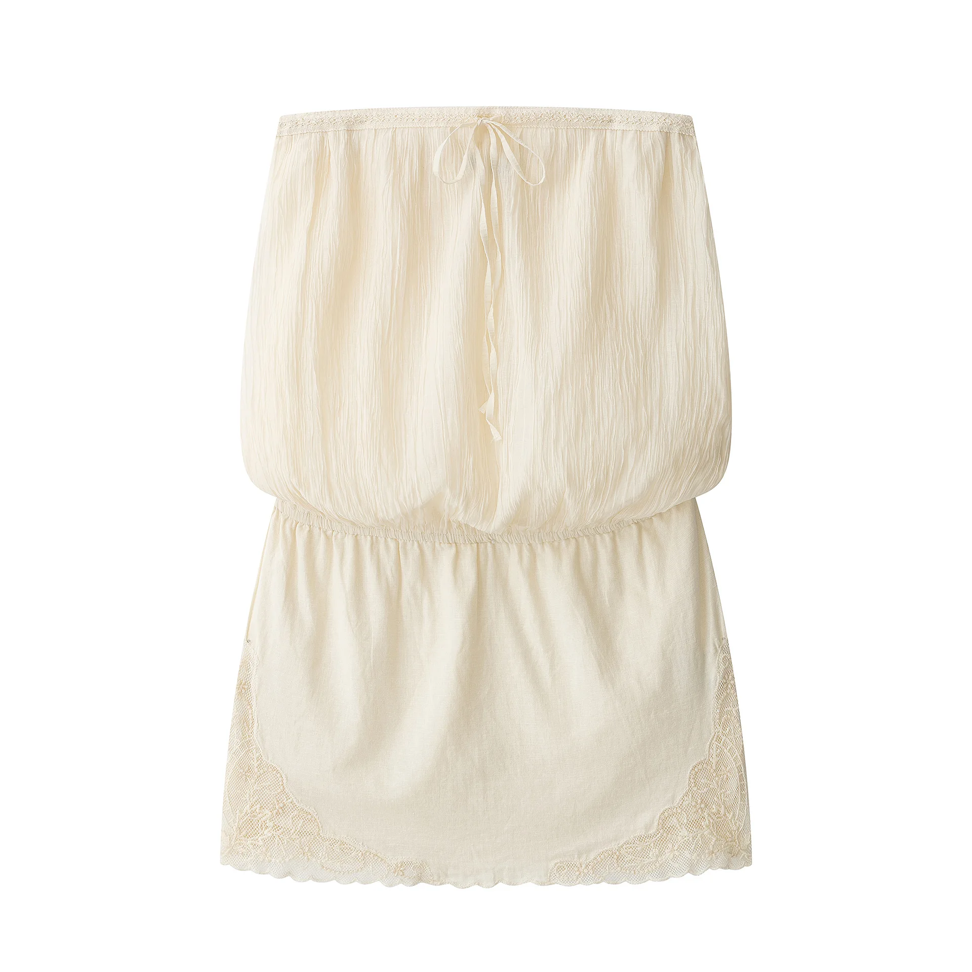 Sexy Strapless Tube Top Dress Romper Women Summer Drawstring Pleated Lace Trim Bodycon Jumpsuit Aesthetic Fairy Mini Robe