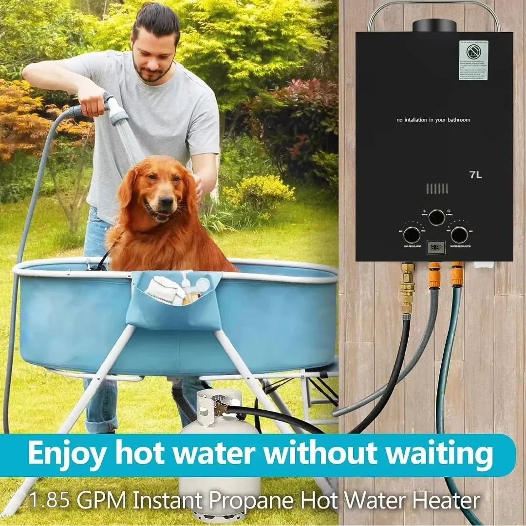 7L Portable Water Heater Propane Water Heater Outdoors Tankless Water Heater Gas Multiple Protections for RV Cabin Barn Camping