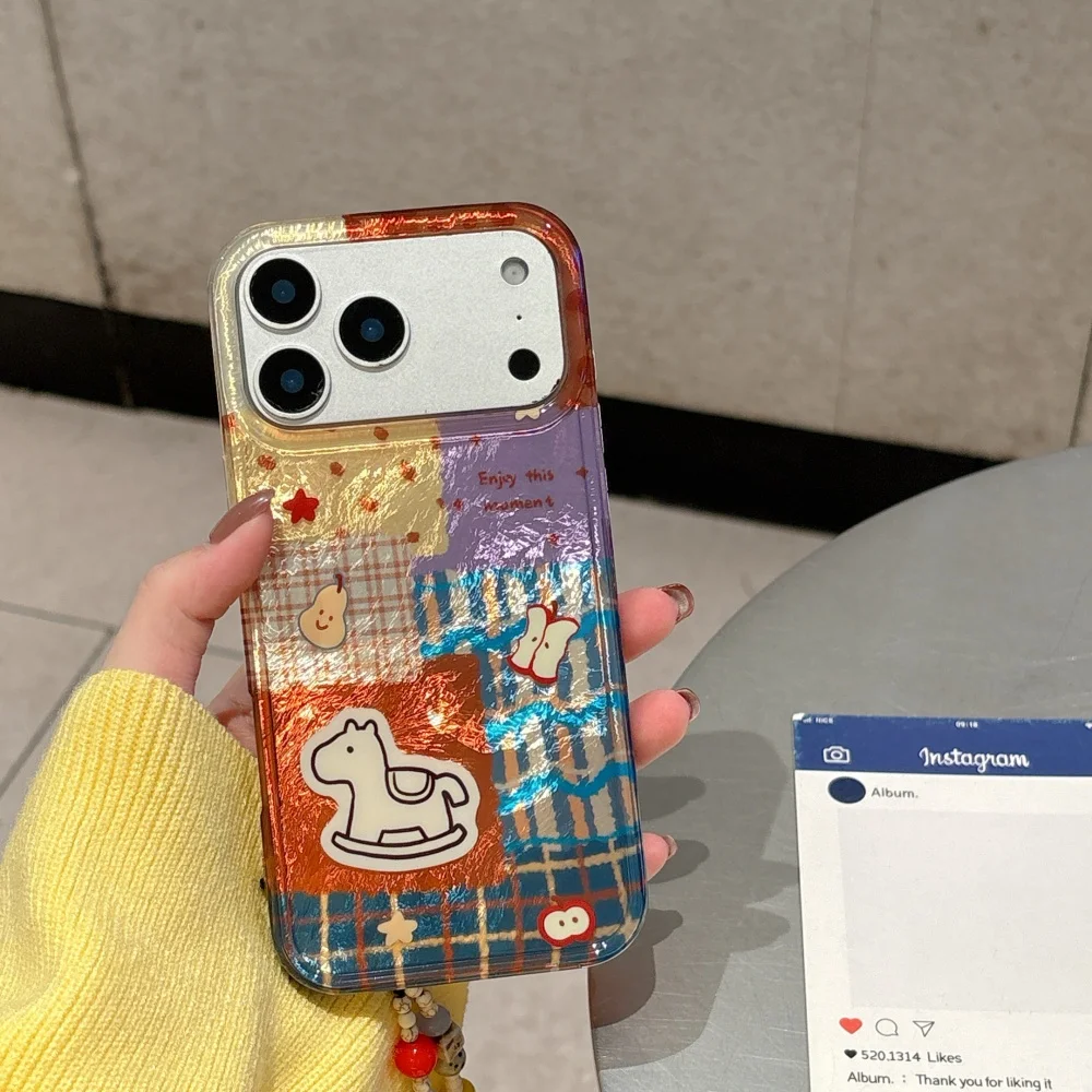 Чехол для телефона Apple Pony в клетку в стиле ретро, подходит для iPhone 14/15/16/17 Pro Max, новый модный противоударный защитный чехол